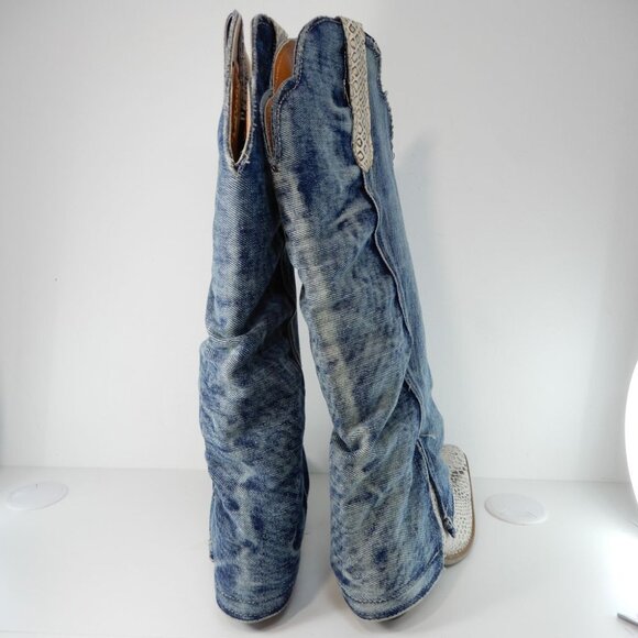 DINGO Shabby Western Tall Boots Size 10 Denim Blue Lizard Leather NEW - Picture 8 of 16
